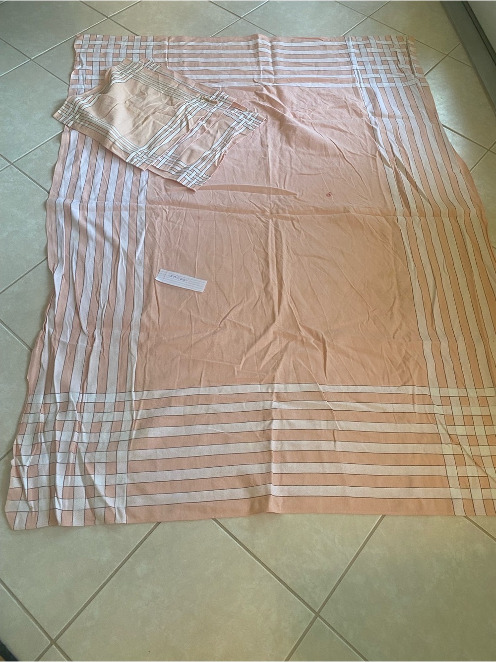 Vintage Peach  Striped Dining Tablecloth with Corner Detail